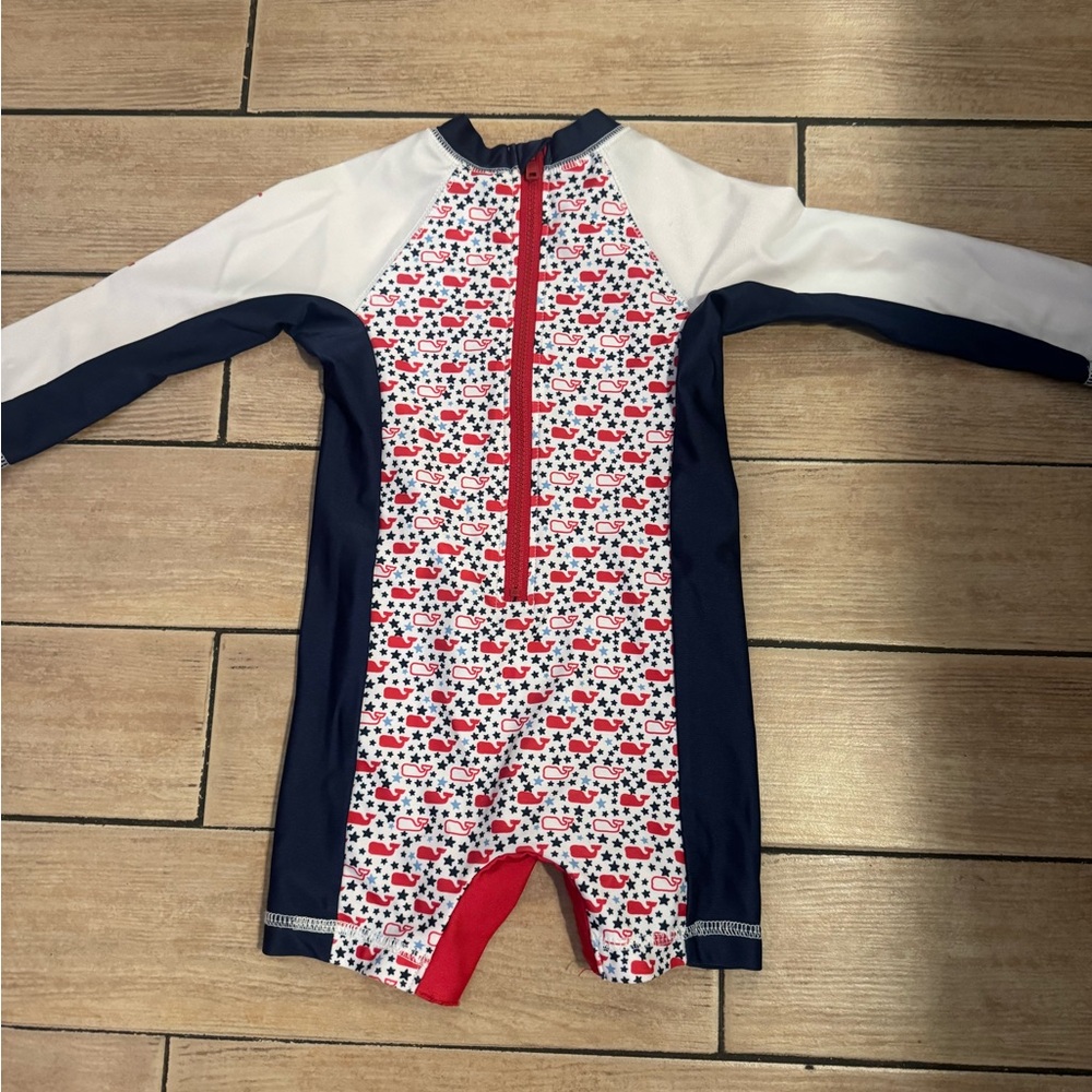 Vineyard Vines Toddler Rashguard with Red and Navy Pattern